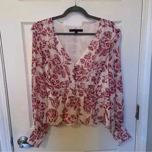 🌺 White House Black Market Ruched-Waist Floral Blouse Size L